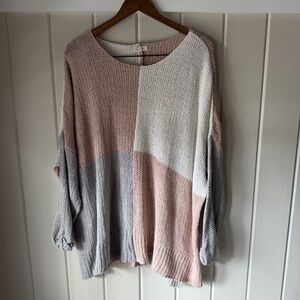 Women’s Easel Colorblock Sweater - Blush, Gray, Ivory, Size 1XL